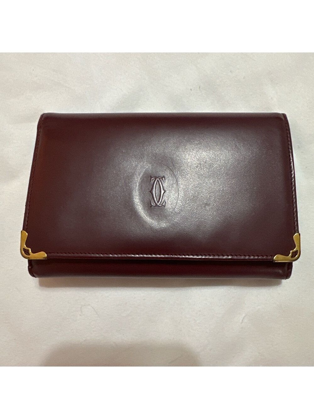 CARTIER MUST DE CARTIER BORDEAUX LEATHER BIFOLD WALLET FRANCE GOLD HARDWARE - Picture 4 of 9